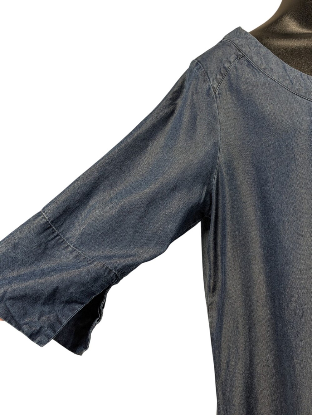 Anne Klein Coastal Blue Tencel Shift Dress Soft Denim V-neck 3/4 Sleeve Size 12 - Picture 4 of 7